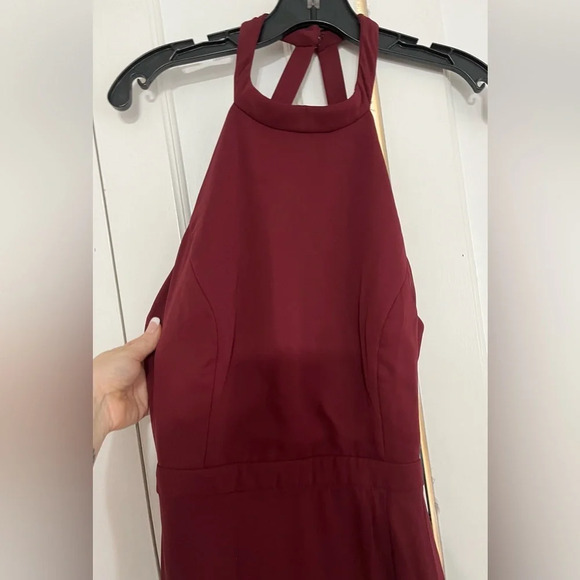 Dessy Collection Stand Collar Halter Maxi Dress With Criss Cross Open-Back 3082 - Picture 5 of 8